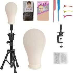 [22Inch Canvas Wig Head Stand] 22Inch Canvas Wig Head With Stand, Wig Mannequin Head With Stand (size: 22InchBLACK)